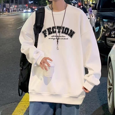 纯棉加绒卫衣港风宽松圆领