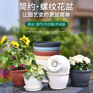 园艺绿植花盆多肉矮钵盆阳台花卉绿萝盆高档树脂圆形中钵仿陶瓷盆