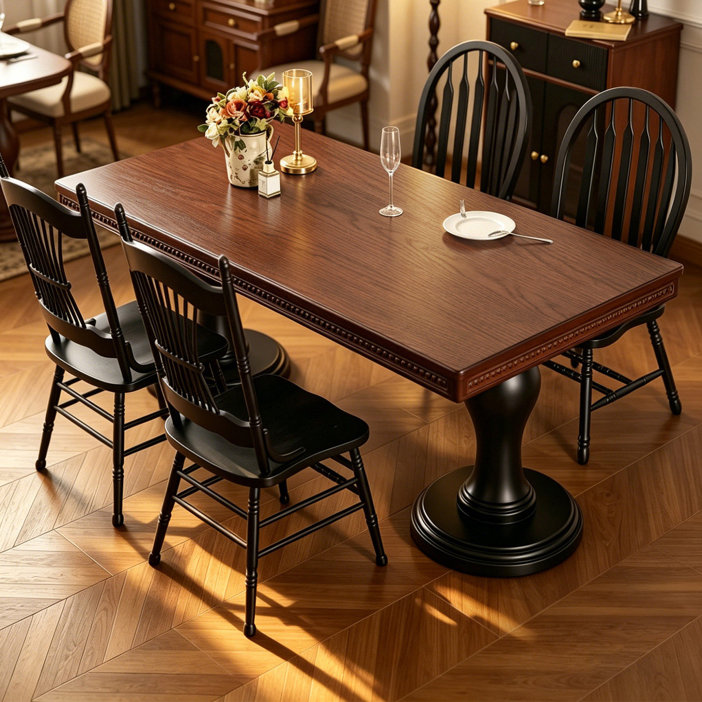 政府补贴六家铺法式复古实木长餐桌家用中古风茶台去客厅化大板桌