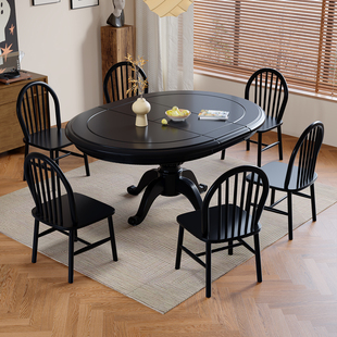 美式复古风实木可伸缩餐桌椭圆形家用小户型2026新款饭桌可变圆桌