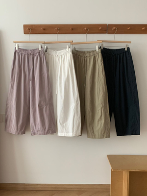 DAMAO STUDIO简约百搭抽绳松紧高腰休闲裤女夏季新款阔腿裤九分裤