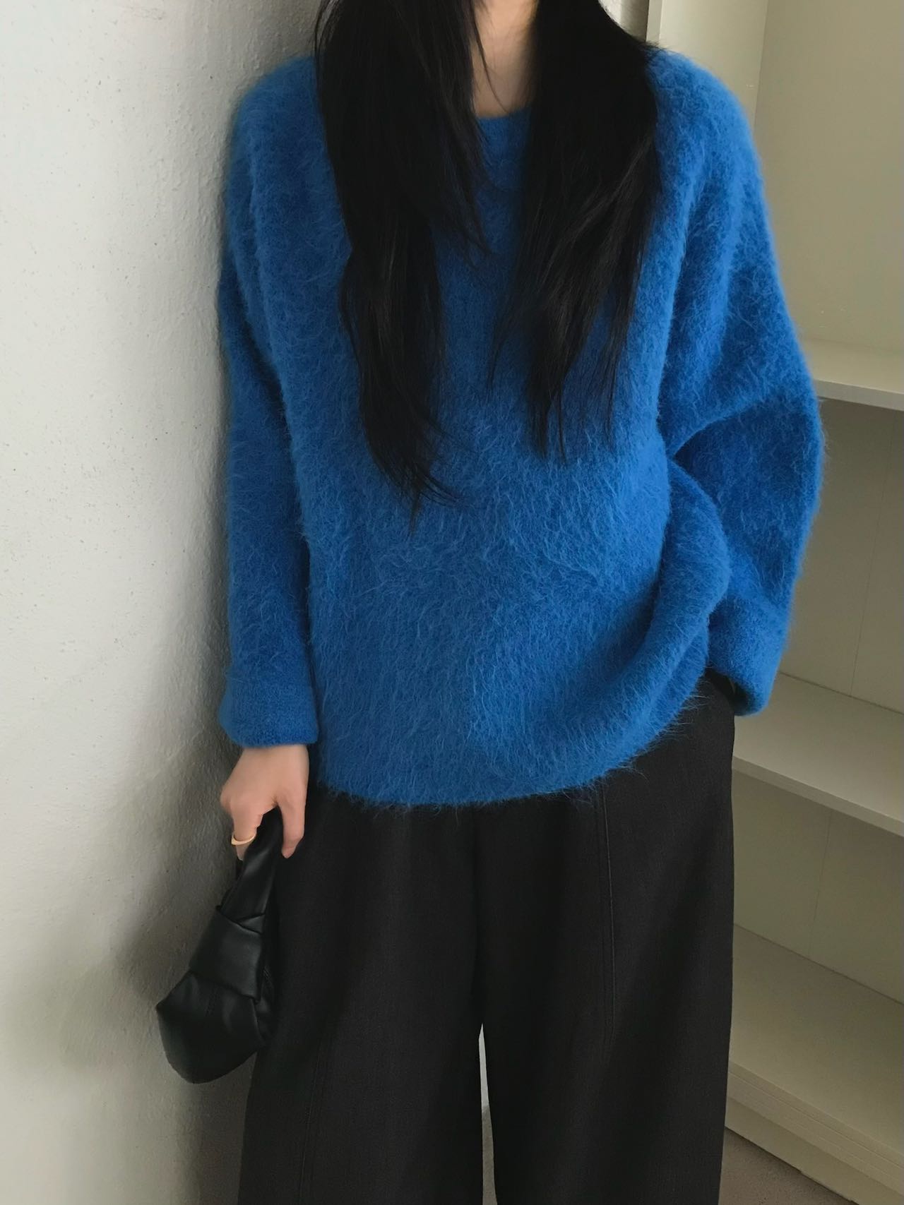 DAMAO STUDIO韩系复古慵懒拉毛宽松显瘦圆领套头毛衣亮色针织上衣