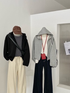 DAMAO 外套女宽松慵懒风卫衣上衣 STUDIO立体分割短款 连帽针织开衫