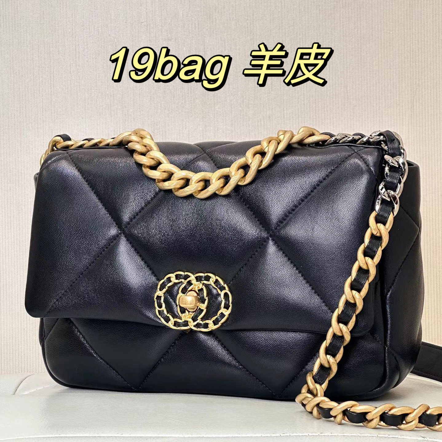 ANHE香香19bag真皮女包小香风羊皮绣花肩斜挎包软皮菱格链条包