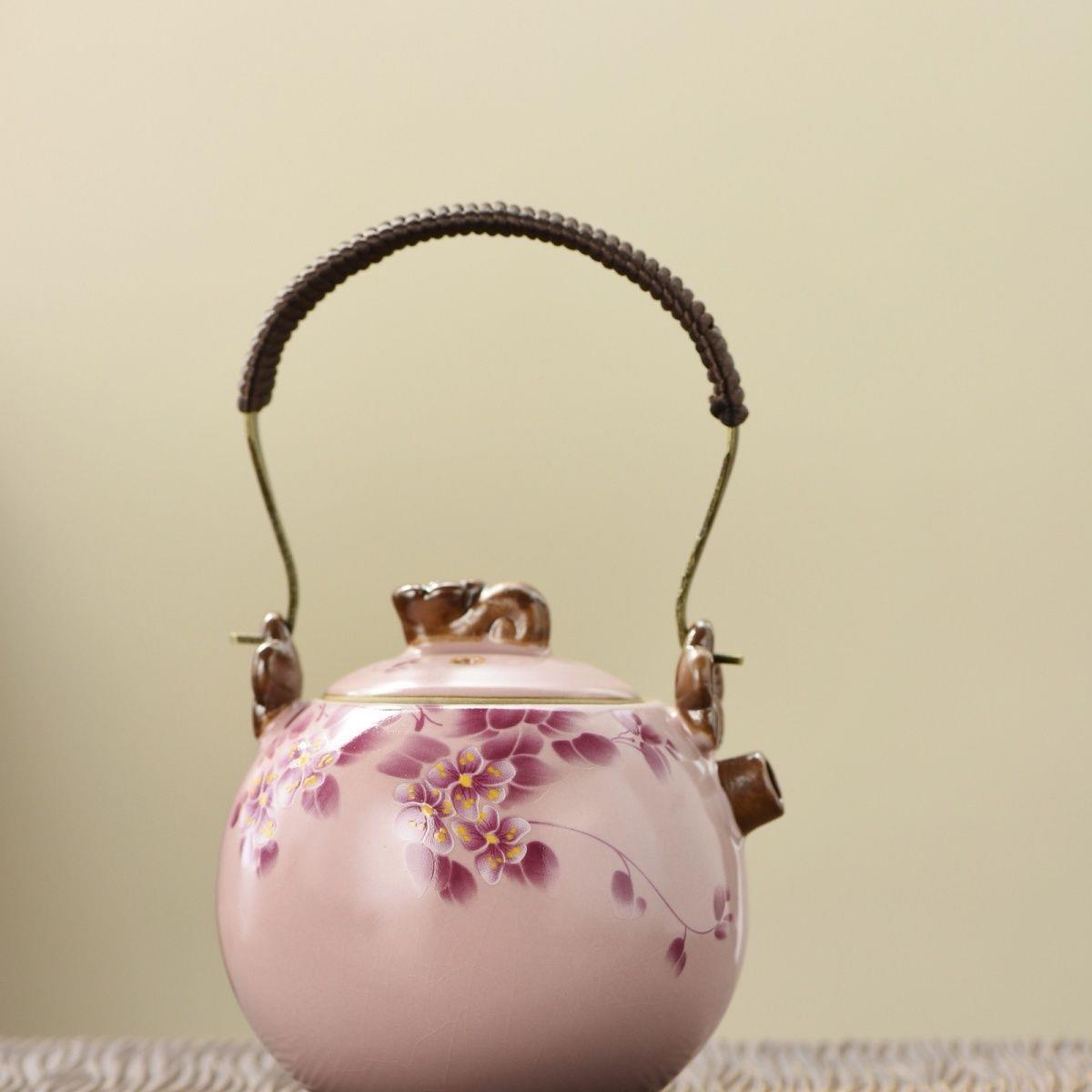 粉色汝窑山茶花提梁壶精