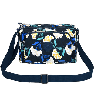 伊度休闲女士印花牛津尼龙防水多层斜跨包中年妈妈斜挎包帆布小包