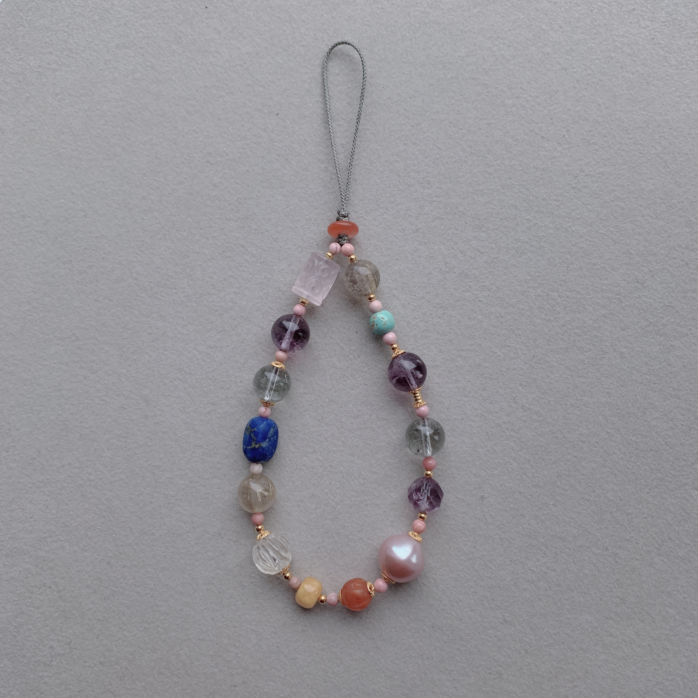 天然蜜蜡南红青金石绿幽灵紫水晶多宝手机链挂绳钥匙包挂件压襟女