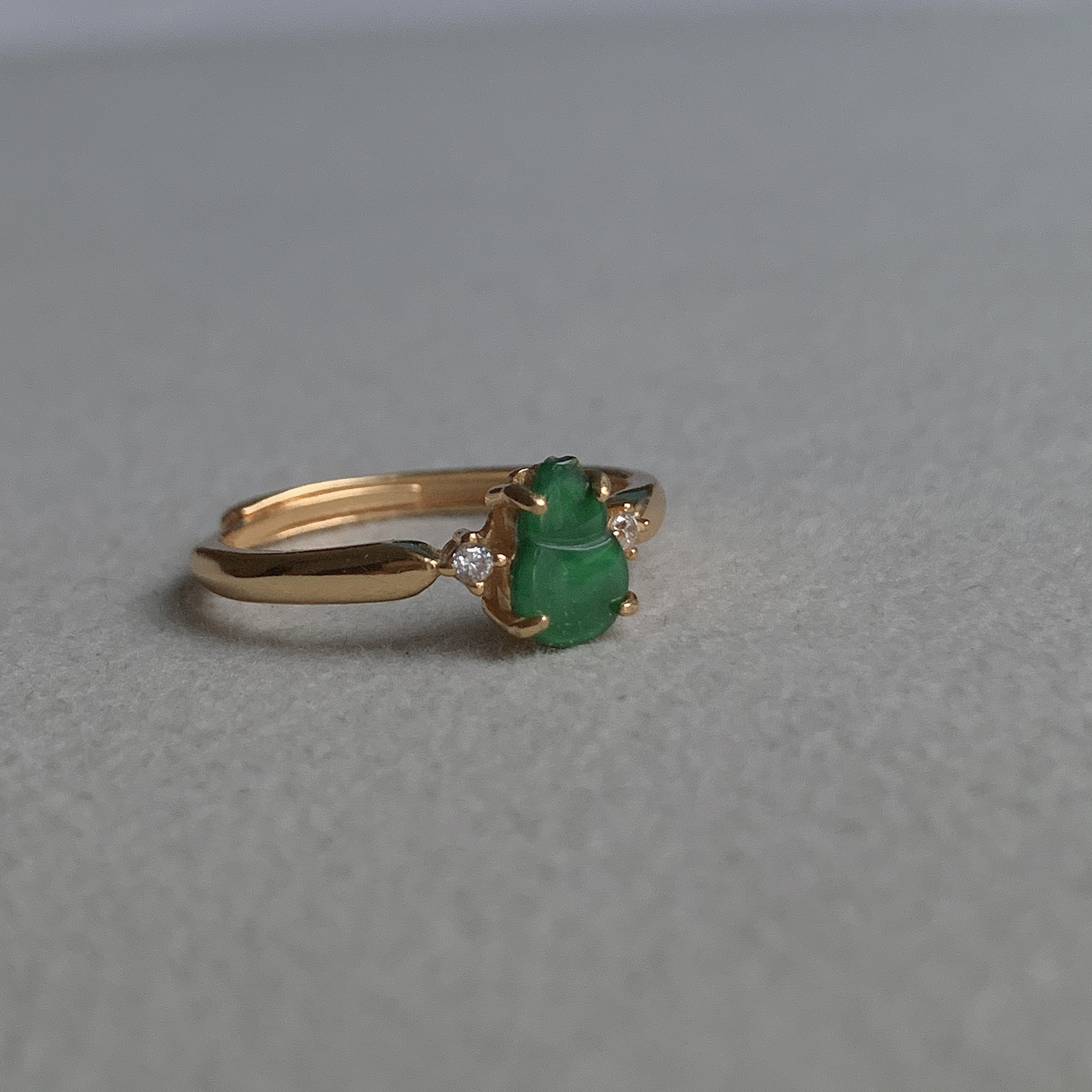 天然翡翠葫芦银镀金镶嵌戒指女款时尚个性简约百搭指环礼物