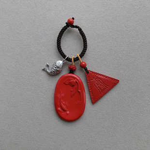 朱砂年年有鱼925银鱼吊坠男女款本命年钥匙扣挂件饰品包包压襟