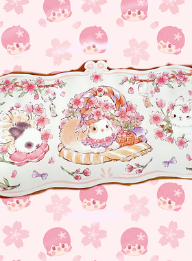 【原创】樱花兔兔鼠标垫 可爱少女皮革宠物餐垫 防滑防水桌垫