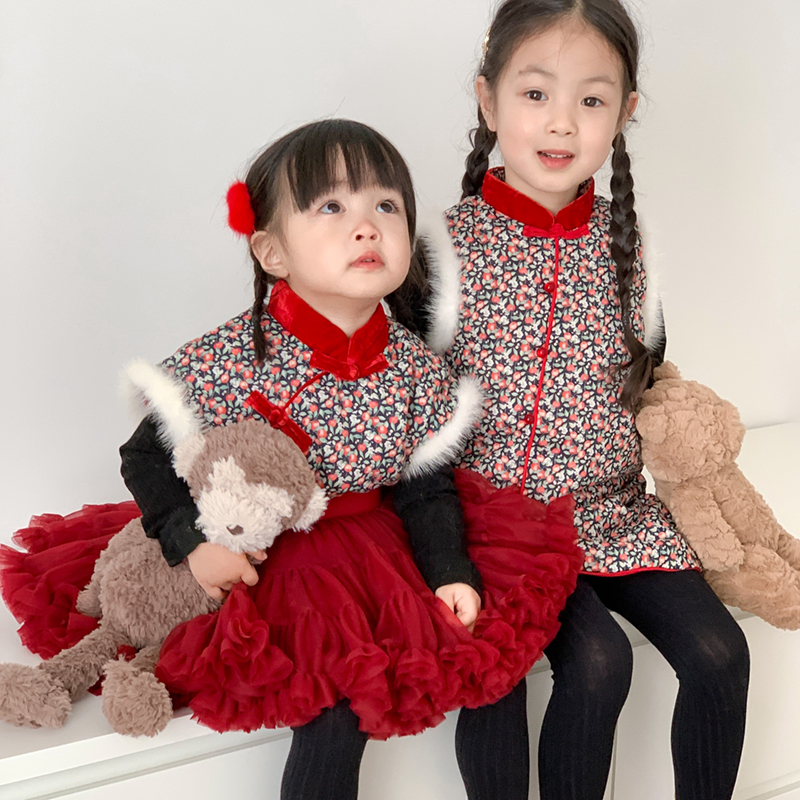 旗袍唐装背心裙樱桃水貂毛