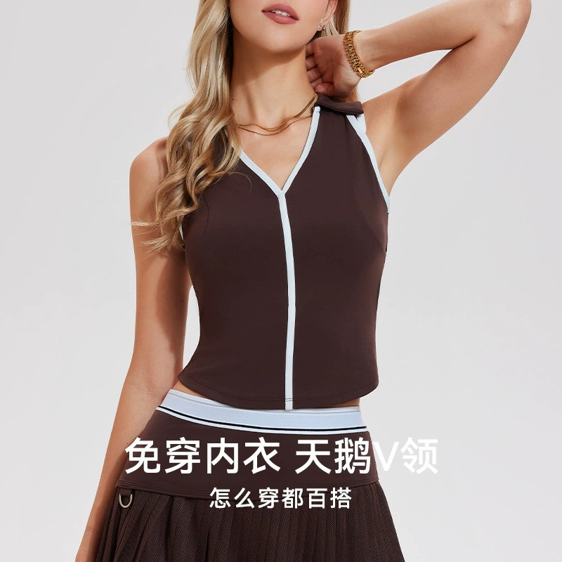 带胸垫无袖运动背心女夏网球服