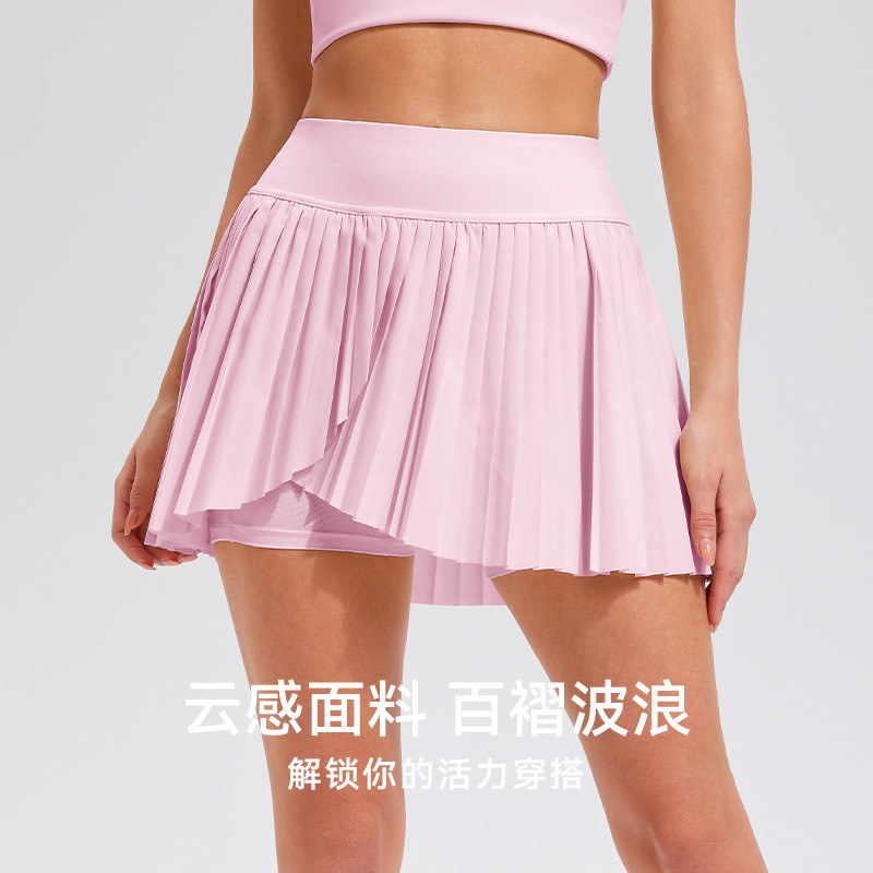 带口袋防走光高腰网球短裙女运动裙裤速干跑步健身瑜伽服百褶短裙