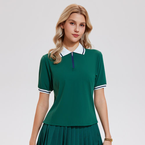 网球服上衣女夏薄款短袖翻领T恤