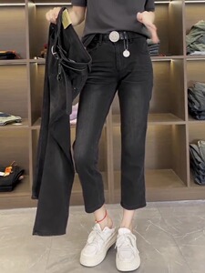 2023新夏季薄款梨形身材大码八分烟管牛仔裤女胖妹妹mm直筒裤弹力
