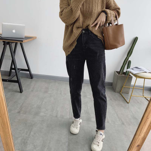 弹力腿粗显瘦九分哈伦老爹裤 大码 新款 女高腰胖妹妹mm春季 子 牛仔裤