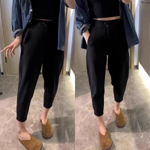梨形身材大码遮胯显瘦九分哈伦休闲裤女2024春季新款胖妹妹西装裤