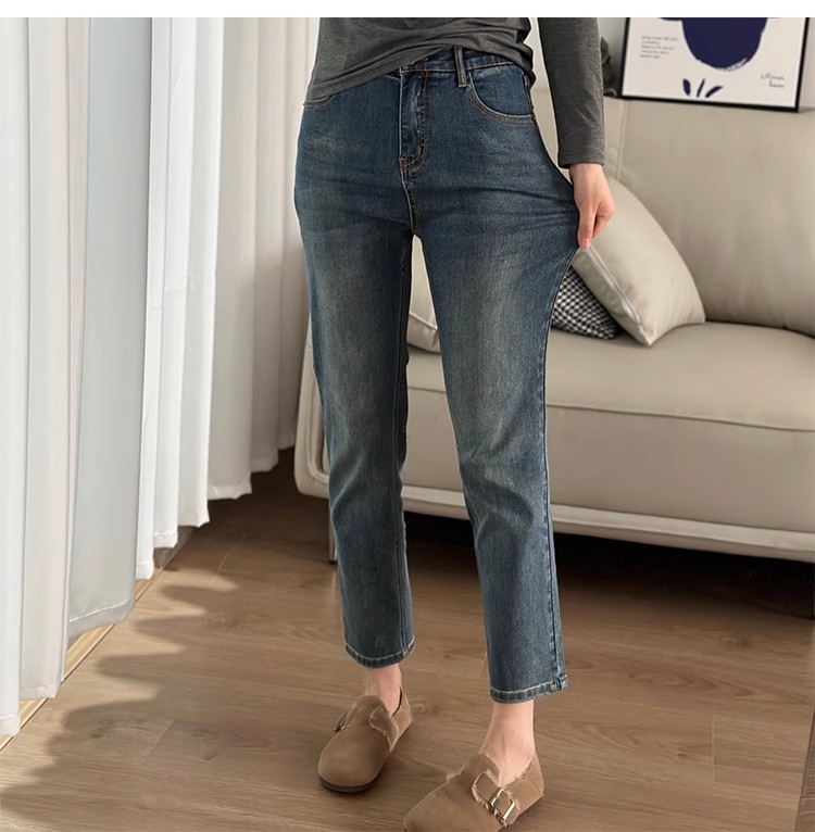 大码九分牛仔裤胖mm遮胯