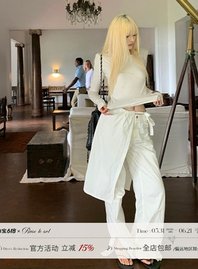 Rase le sol‘Stack in Stack’白色工装裤宽松直筒开叉阔腿裤