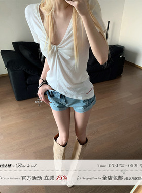 Rase le sol‘Midsummer Password’天丝羊毛v领T恤正肩短袖上衣