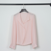 2024春秋季 女 新款 大码 翻边V领轻盈宽松套头长袖 雪纺衬衫 雪纺衫