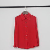气质通勤小衫 红色宽松显瘦翻领长袖 24春夏新款 大码 雪纺衬衫 女