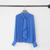 优雅深V系带长袖 衬衫 雪纺衫 新款 法式 灯笼袖 2025夏装 宽松大版 女OL