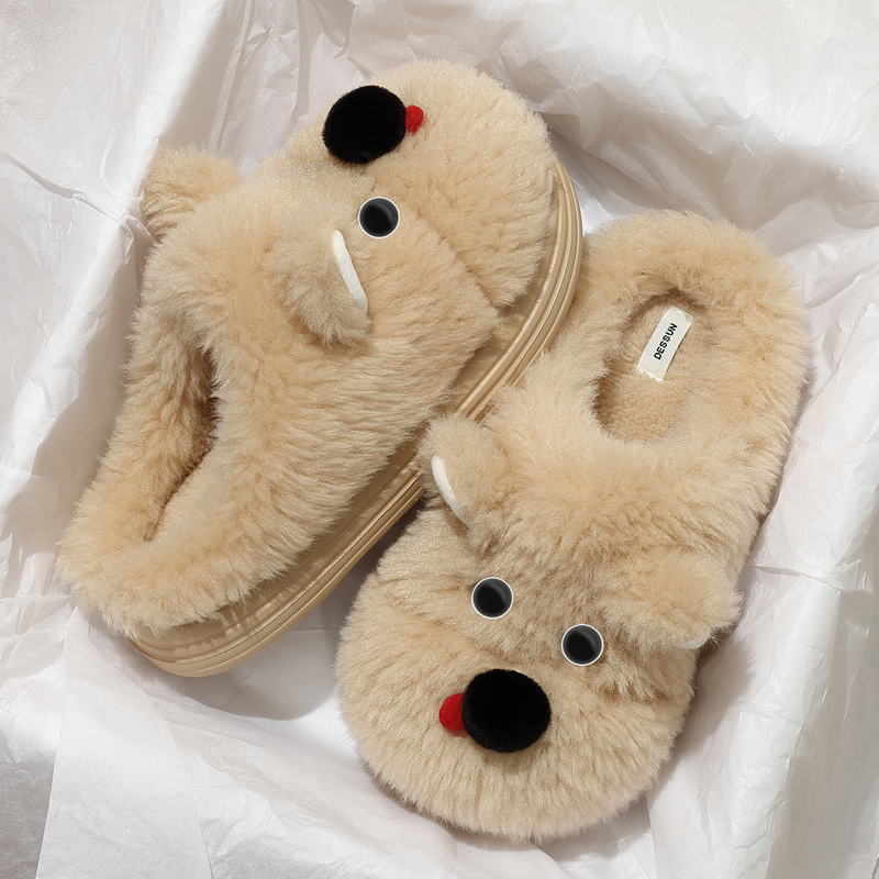 卡通毛绒狗狗棉拖鞋女居家外穿保暖2025秋冬包头毛毛拖鞋