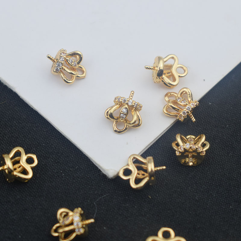 保色纯铜皇冠吊坠珍珠项链手链耳环空托盖帽 镶锆石手工DIY饰品