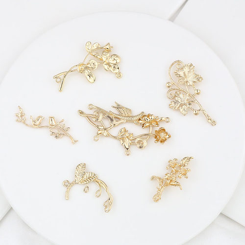 纯铜莲花树叶树枝多孔连接吊坠