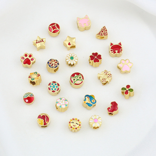 纯铜保色沙金猫爪隔珠桃花菊花大孔珠手工diy小仙女手链串珠配件