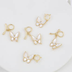 18K铜镀金贝壳滴油蝴蝶结装饰OT扣珍珠玉石项链手链搭扣锁扣配件