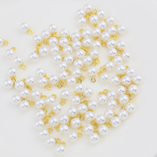 高亮带吊环圆形仿珍珠6mm手工diy手链耳环项链吊坠饰品配件材料