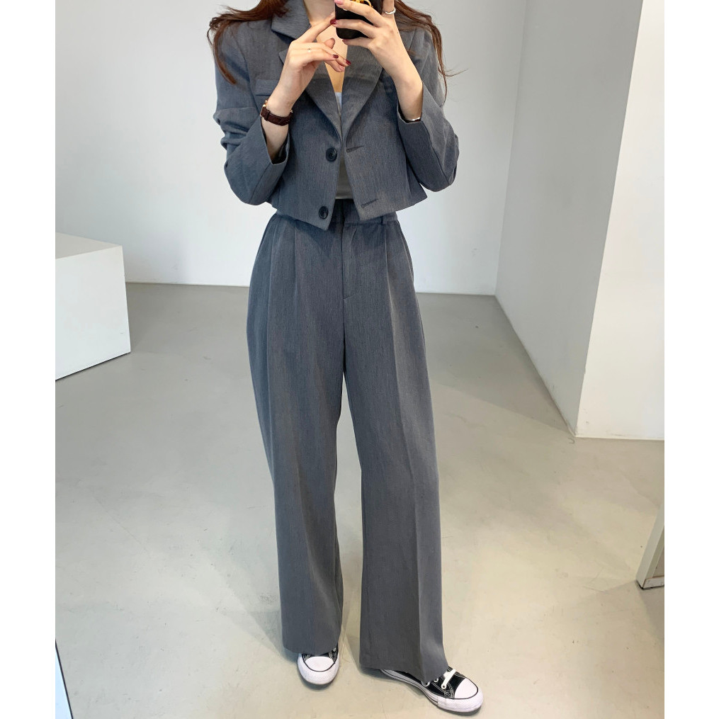 尺寸更新 chic 秋季时尚洋气宽松休闲西装外套西服长裤套装两件套