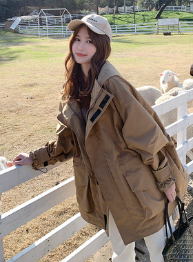 PQ外春秋新bf锋衣宽连帽实拍工装套女款韩版学生原宿冲松风衣潮