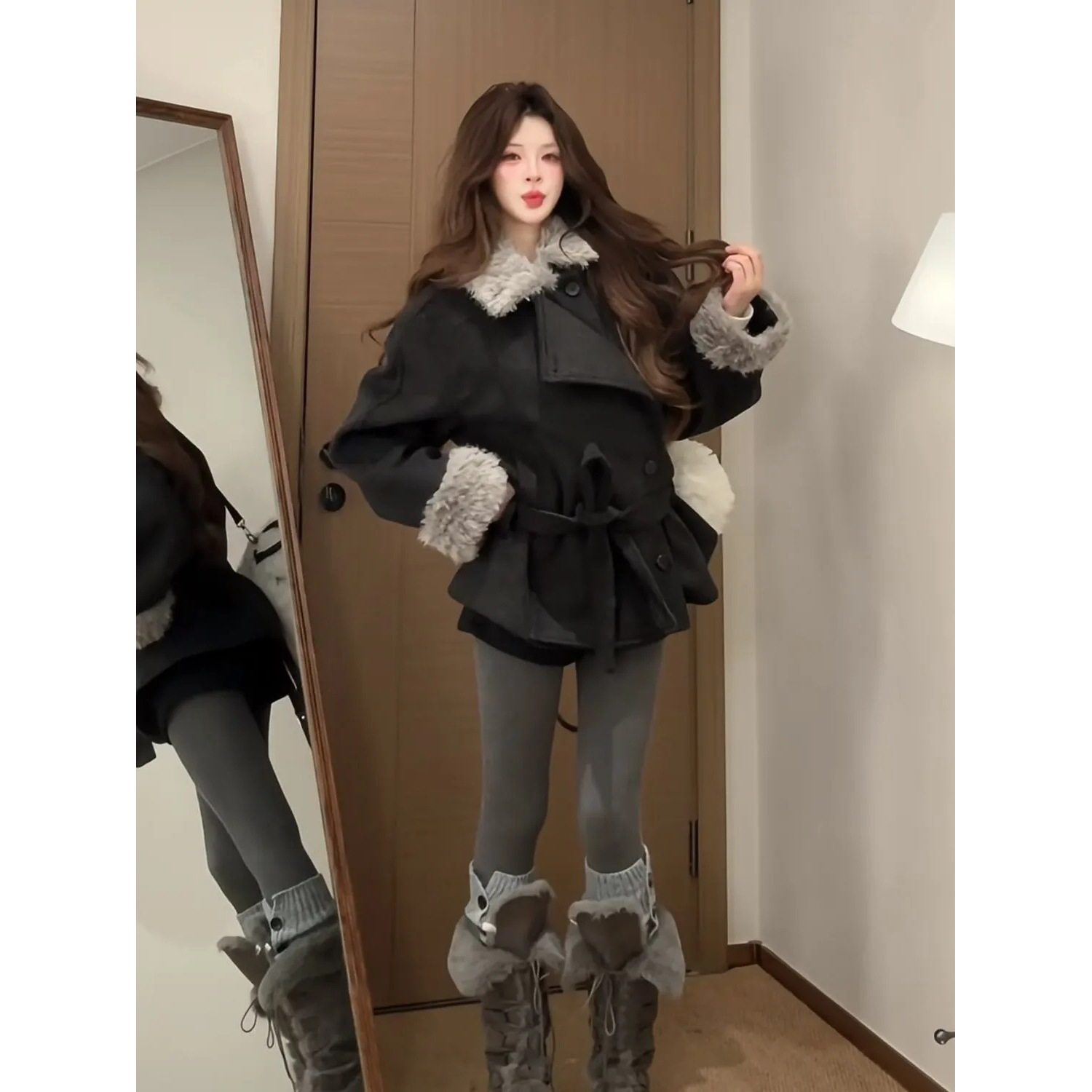 2025新款百搭重磅美拉德毛领拼接毛呢外套女秋冬2025新款显瘦大衣,女装/女士精品,大码呢大衣,淘宝优惠券,粉丝福利购,淘宝优惠卷