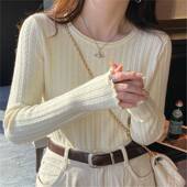 春秋小衣外穿底新春长木耳边设针织众上内搭毛衣 计衫 PQ打款 秋袖