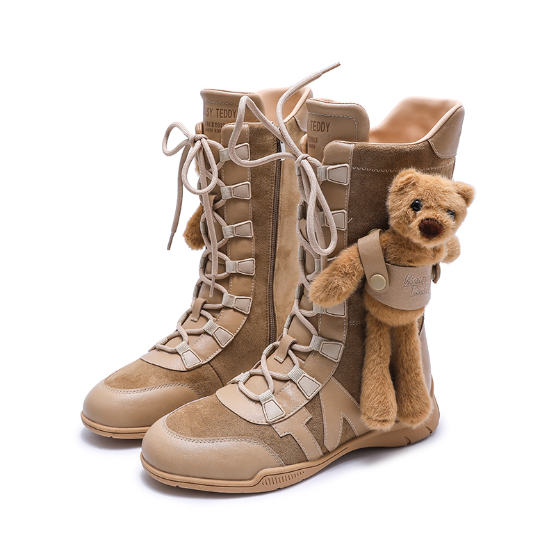 NOISY TEDDY嘻闹泰迪秋冬时尚女马丁靴可爱女孩小熊中筒平底靴