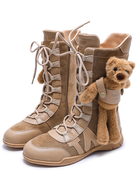 NOISY TEDDY嘻闹泰迪秋冬时尚女马丁靴可爱女孩小熊中筒平底靴