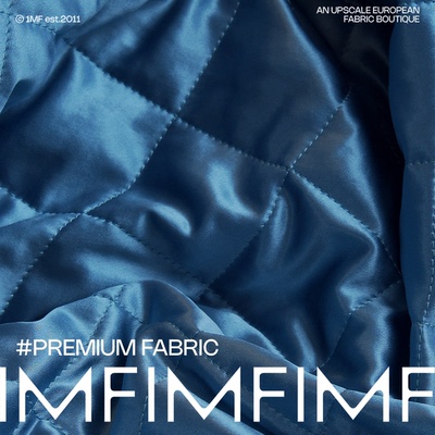 真丝面绗缝面料蓝色棉服布料