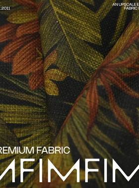 日本棉+麻混纺面料黑色底印花服装布料 幅宽110CM