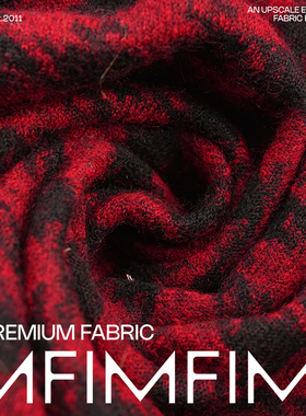 G&CC面料 .WO 羊毛针织黑红千鸟格面料 幅宽148CM 600G/M