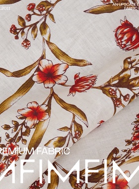 Z家 新款新花 亚麻面料 白底印花图案 服饰面料布料 幅宽145CM