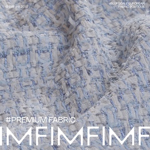 M² 宽135CM365G 英国LINTON林顿粗花呢VX31338 棉交织蓝白调面料