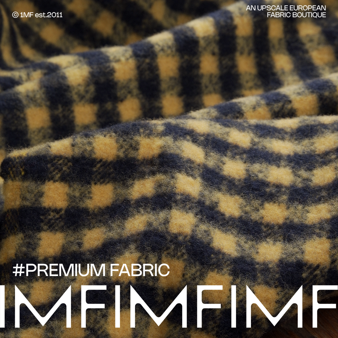 全羊毛面料黑黄小格纹意大利进口