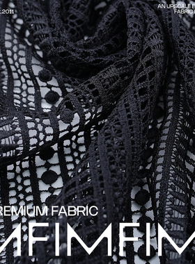 D*F仓库 黑色条状镂空蕾丝面料服装布料 幅宽133CM 320G/M