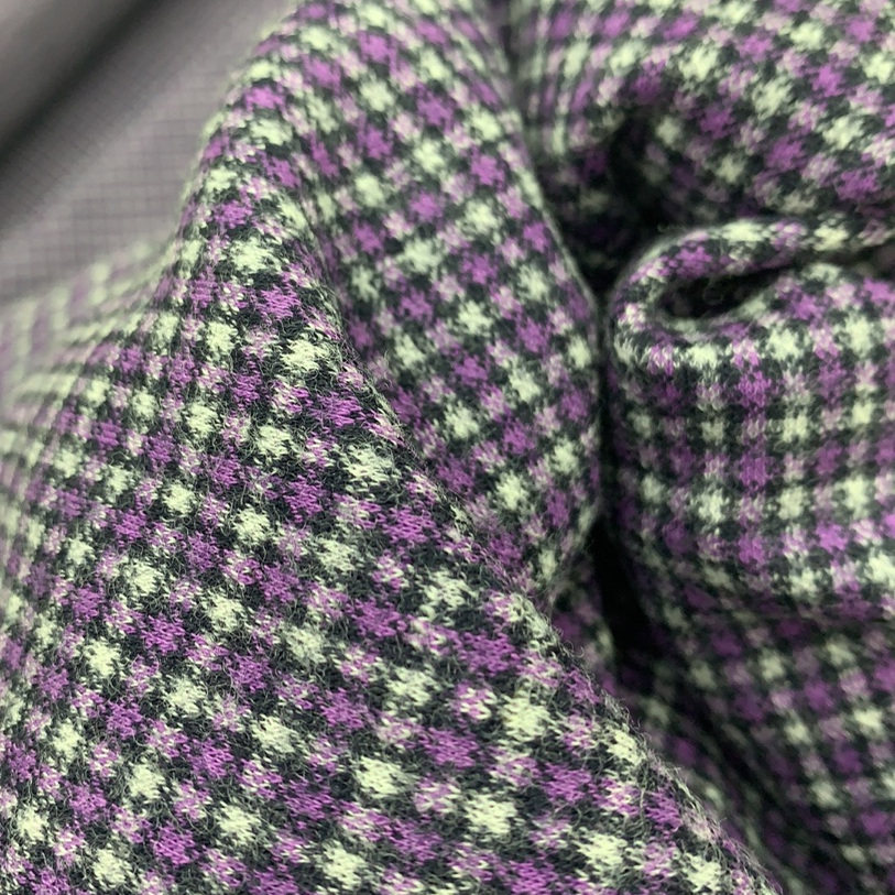 G&CC 羊毛针织面料紫色格纹打底服装料宽150CM 384G/M意大利进口