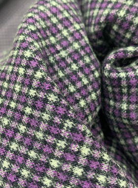 G&CC 羊毛针织面料紫色格纹打底服装料宽150CM 384G/M意大利进口