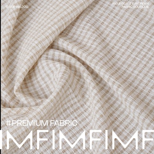 米白卡其色褶皱格纹布料