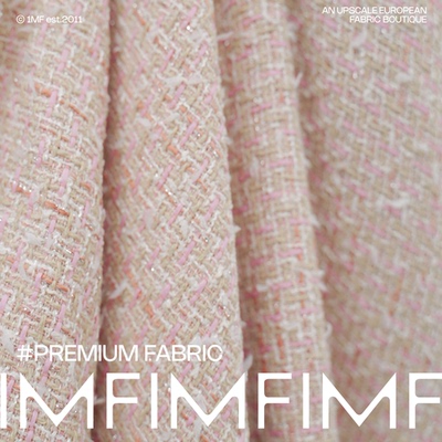 棉交织粉色小香风粗花呢面料